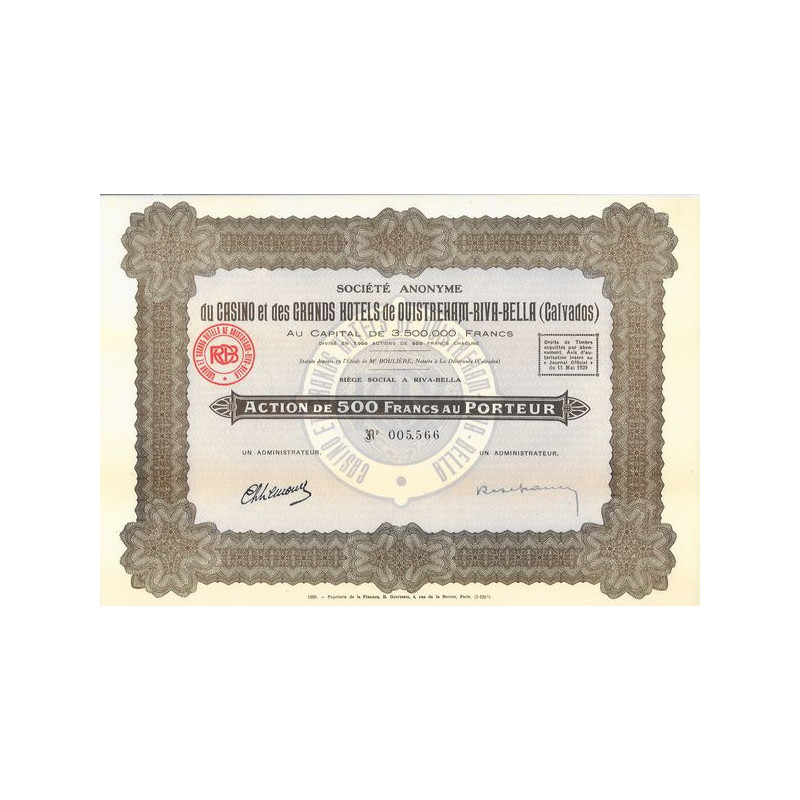 S.A. du Casino et des Grands Hôtels de Oustreham-Rive-Bella (Calvados)(1929)