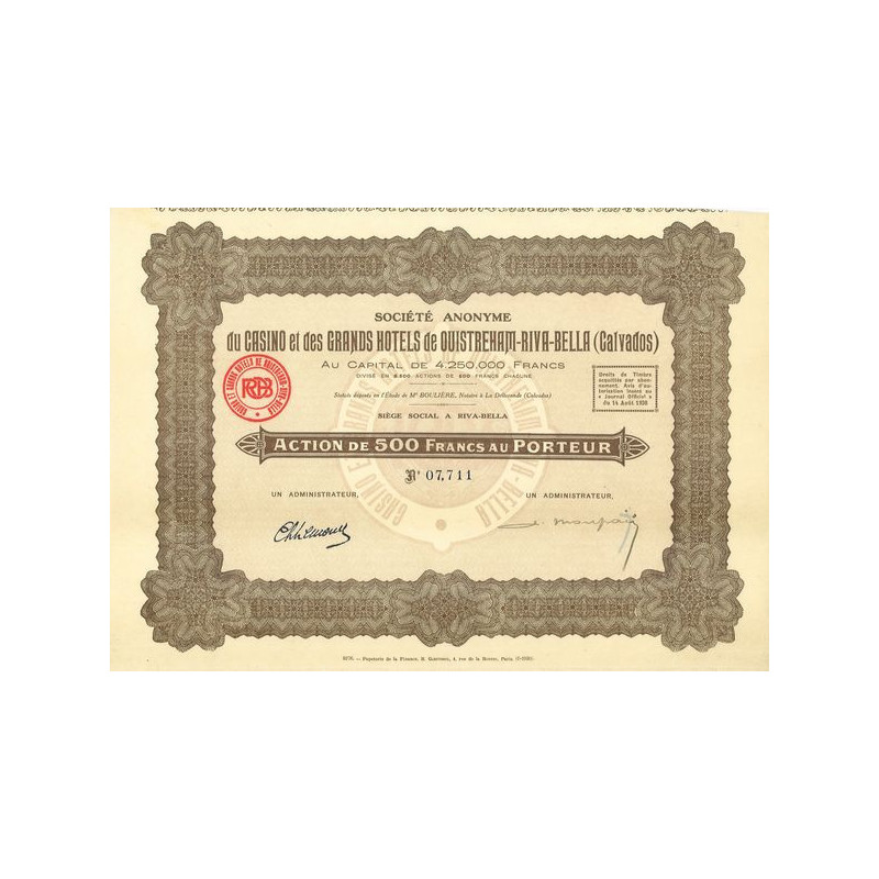 S.A. du Casino et des Grands Hôtels de Oustreham-Rive-Bella (Calvados)(1930)