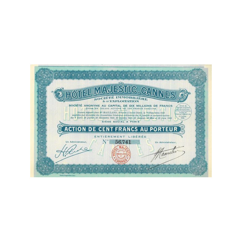 Hôtel Majestic-Cannes - Sté Immobilière d'Exploitation (Act 100 F)