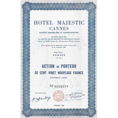 Hôtel Majestic-Cannes - Sté Immobilière d'Exploitation (Act 120 NF)