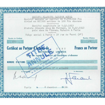 Sté Biarritz Carlton Hôtel