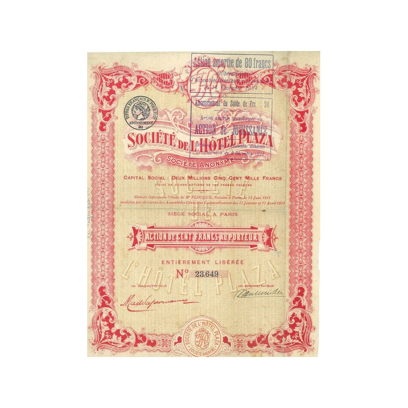 Sté de l'Hôtel Plaza (Act 100 F)