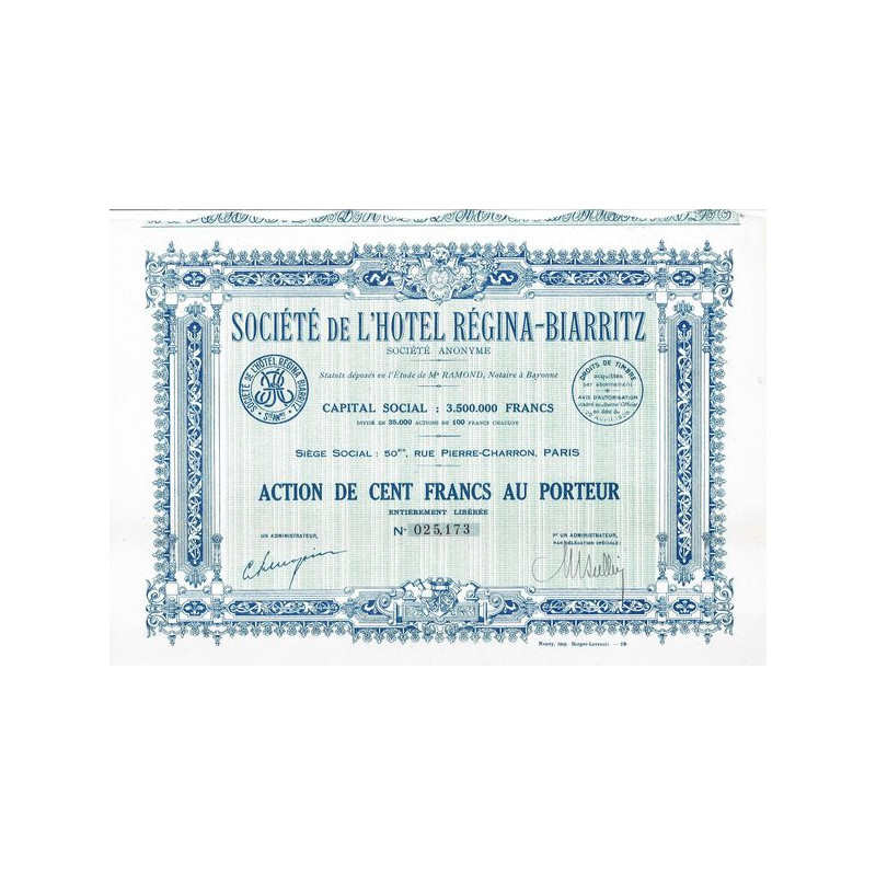 Sté de l'Hôtel Régina-Biarritz (Act 1928)