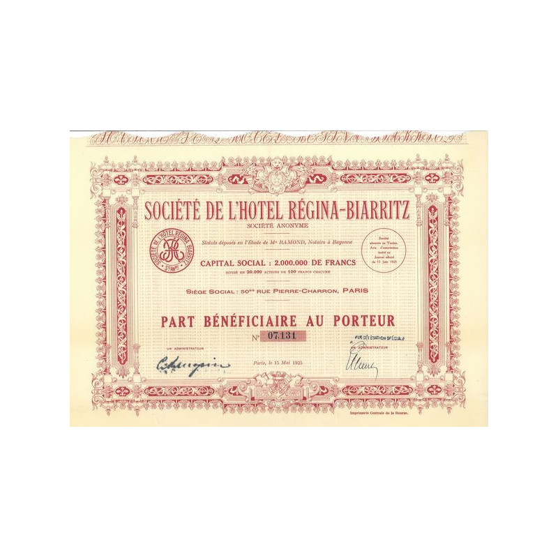Sté de l'Hôtel Régina-Biarritz (PB)