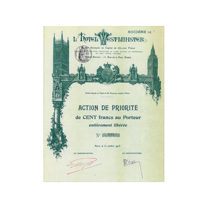 Sté de l'Hôtel Westminster (Act P)