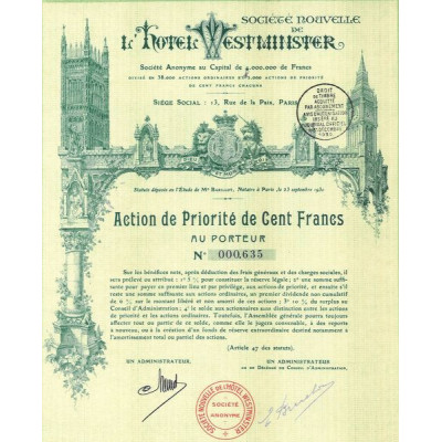 Sté Nouvelle de l'Hôtel Westminster