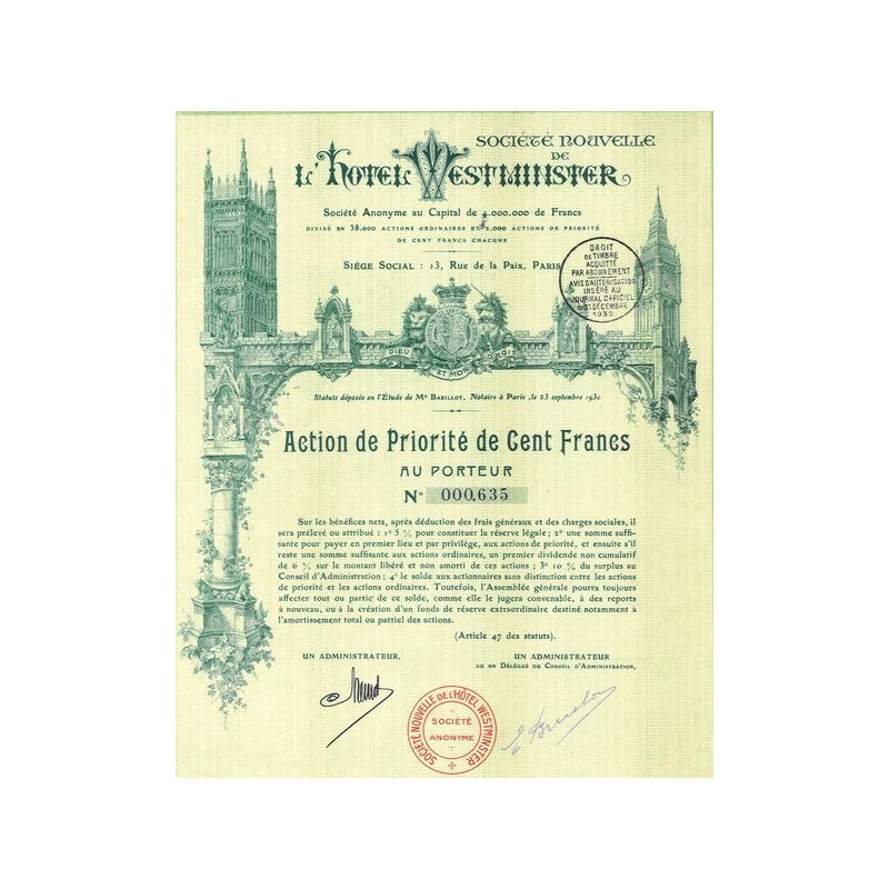 Sté Nouvelle de l'Hôtel Westminster