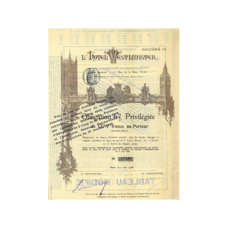 Sté de l'Hôtel Westminster (Oblig)