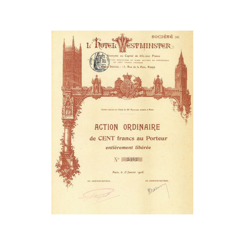 Sté de l'Hôtel Westminster (Act O)