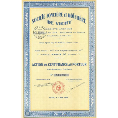 Sté Foncière et Hôtelière de Vichy (Act 100 F) (1926)