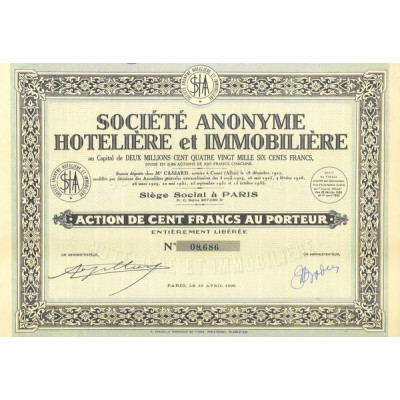 S.A. Hôtelière et Immobilière (Act 100 F)
