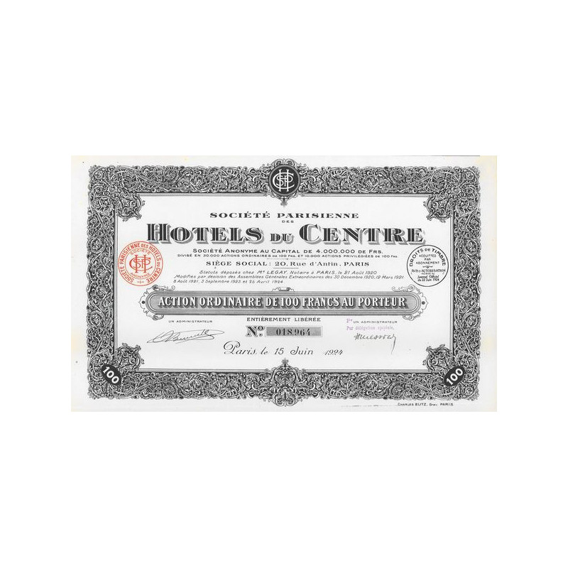 Sté Parisienne des Hôtels du Centre (Act O)