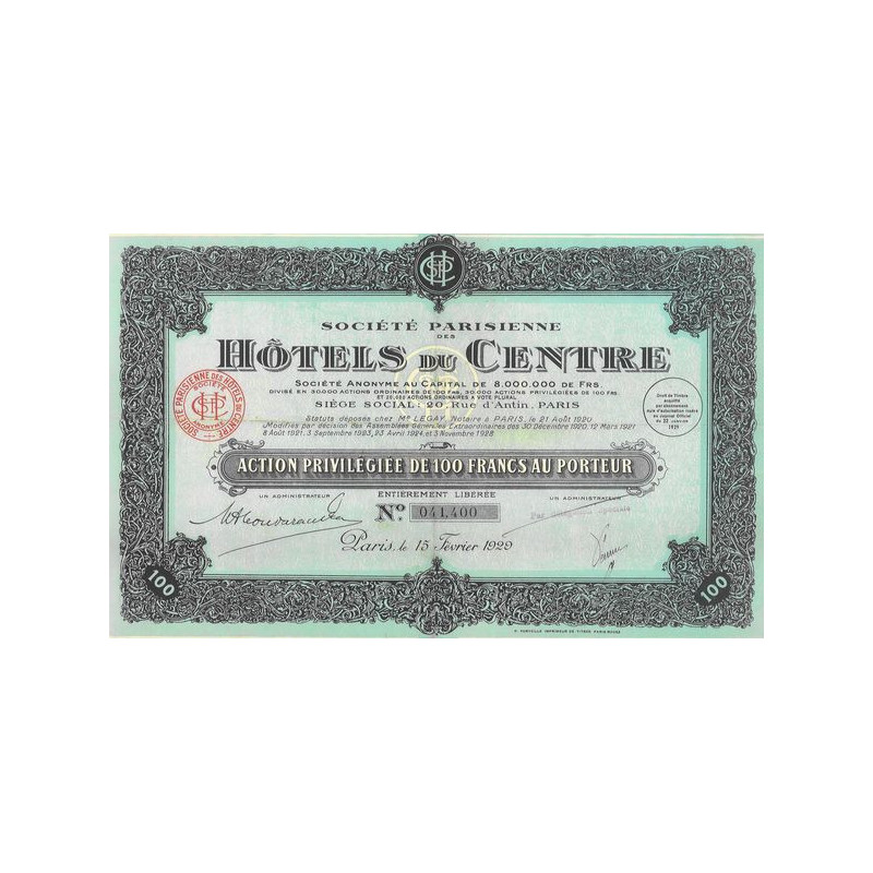 Sté Parisienne des Hôtels du Centre (Act P)