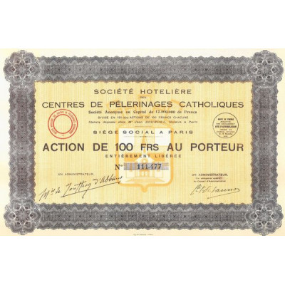 Sté Hôtelière des Centres de Pélerinages Catholiques (Act 100 F)