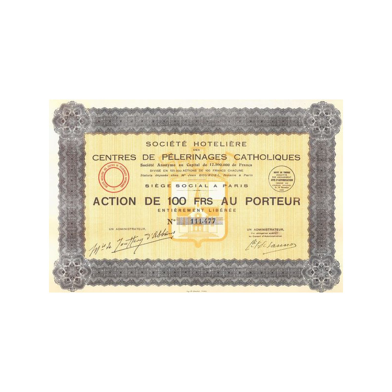 Sté Hôtelière des Centres de Pélerinages Catholiques (Act 100 F)
