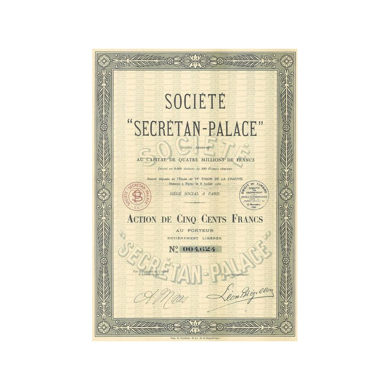 Sté "Secrétan-Palace"