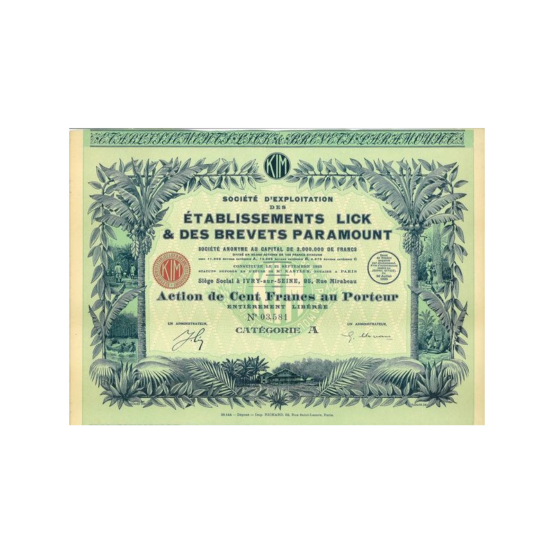 Sté d'Exploitation des Ets Lick et des Brevets Paramount