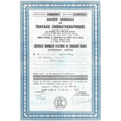 Sté Gale de Travaux Cinématographiques (certif)