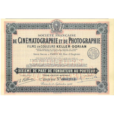 Sté Française de Cinématographie et de Photographie Films en Couleur Keller-Dorian (1 10ème de PF)