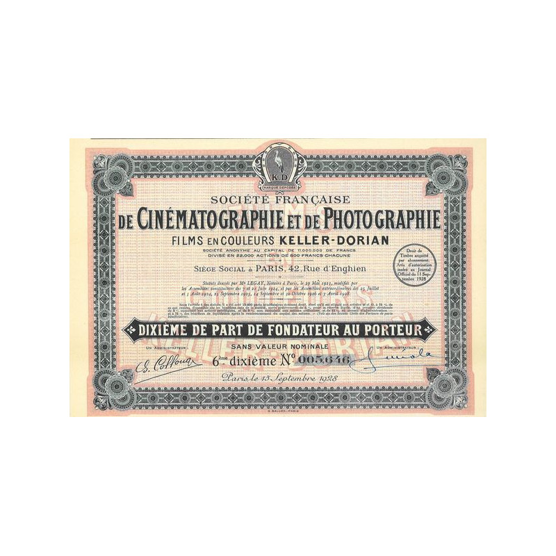 Sté Française de Cinématographie et de Photographie Films en Couleur Keller-Dorian (6 10ème de PF)