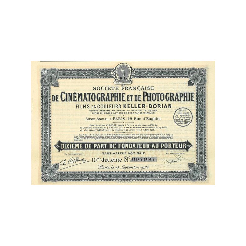 Sté Française de Cinématographie et de Photographie Films en Couleur Keller-Dorian (10 10ème de PF)