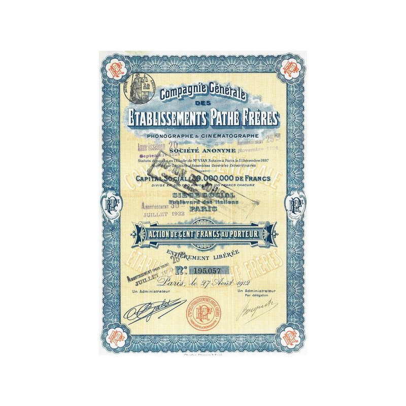Cie Gale des Ets Pathé Frères Phonographe & Cinématographe