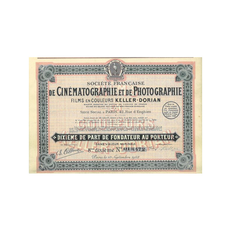 Sté Française de Cinématographie et de Photographie Films en Couleur Keller-Dorian (8 10ème de PF)