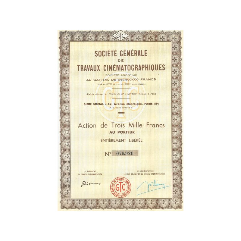 Sté Gale de Travaux Cinématographiques (Act 3000 F)