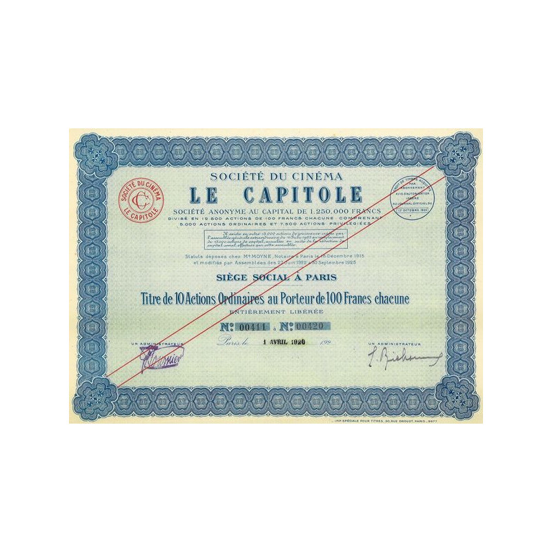 Sté du Cinéma Le Capitole (Titre 10 Act Ordinaires)