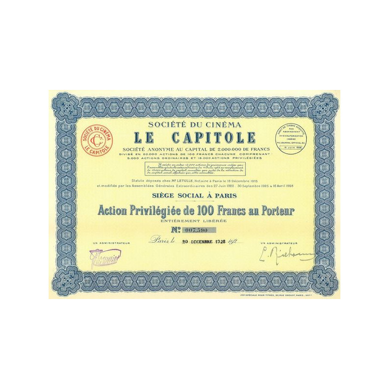 Sté du Cinéma Le Capitole (Titre 10 Act Privilégiées)