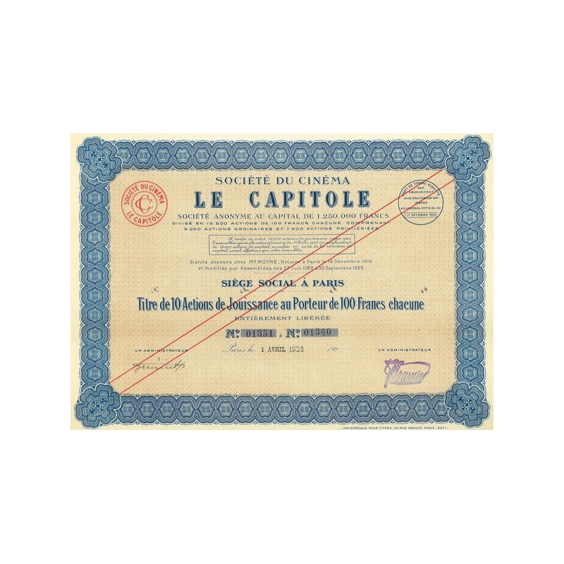 Sté du Cinéma Le Capitole (Titre 10 Act Jouissance)