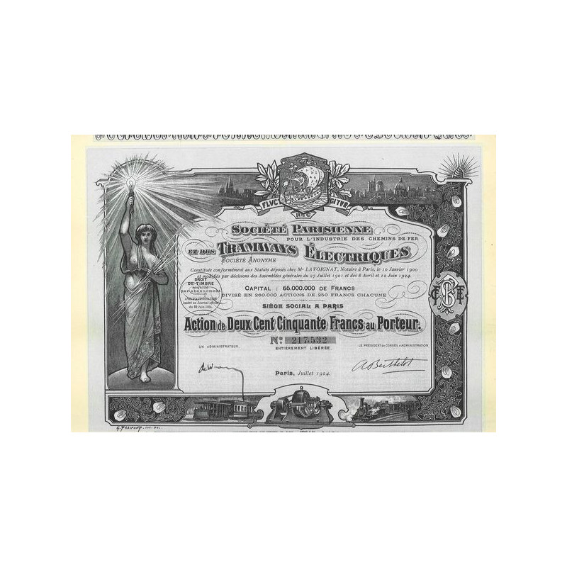 Sté Parisienne pour l'Industrie des Chemins de Fer et des Tramways Electriques (Act)