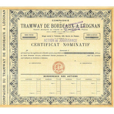 Cie des Tramways de Bordeaux à Léognan (Act jouissance)(blanquette)