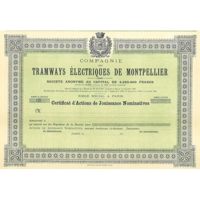 Cie des Tramways Electriques de Montpellier (Jouissance)