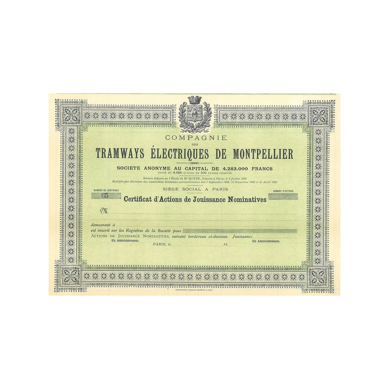 Cie des Tramways Electriques de Montpellier (Jouissance)