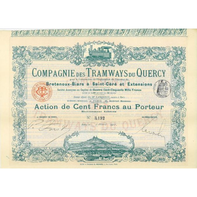 Cie des Tramways du Quercy pour la Construction et l'Exploitation du Tramway de Bretenoux-Biars à Saint-Céré et Extensions