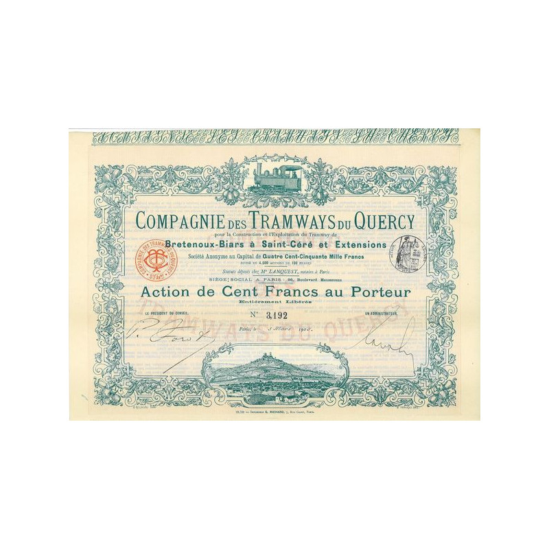 Cie des Tramways du Quercy pour la Construction et l'Exploitation du Tramway de Bretenoux-Biars à Saint-Céré et Extensions