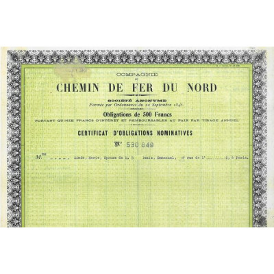 Cie du Chemin de Fer du Nord (Certif)