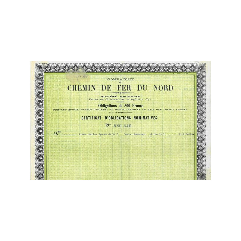 Cie du Chemin de Fer du Nord (Certif)
