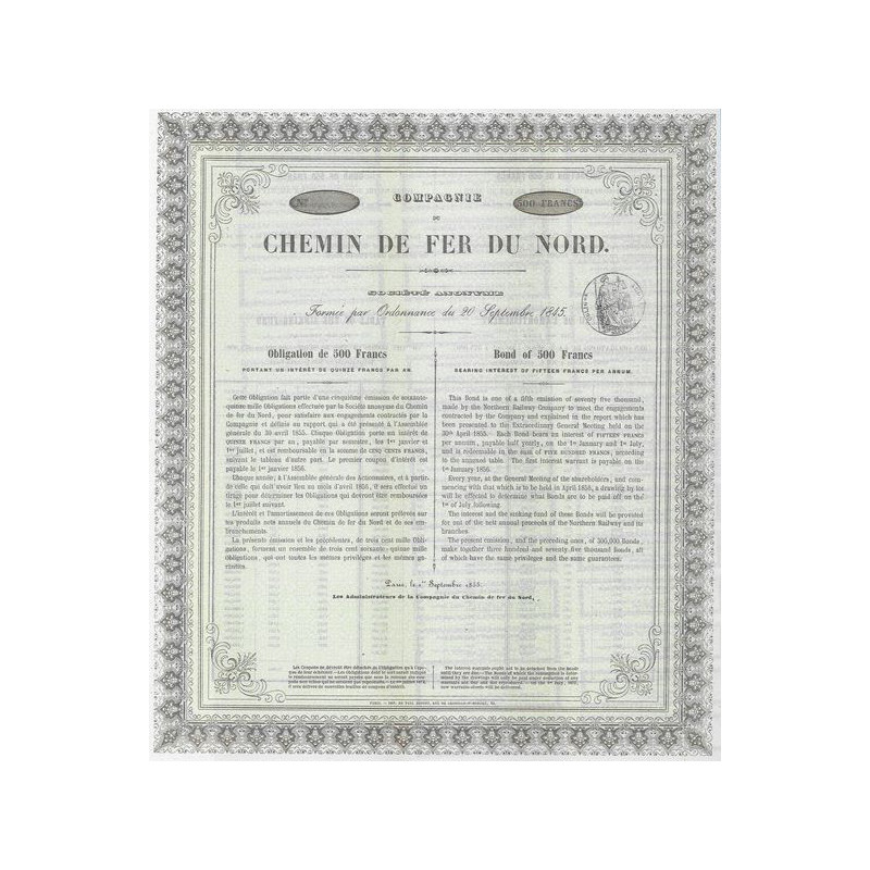 Cie du Chemin de Fer du Nord (Obl 500 F)(blanquette)