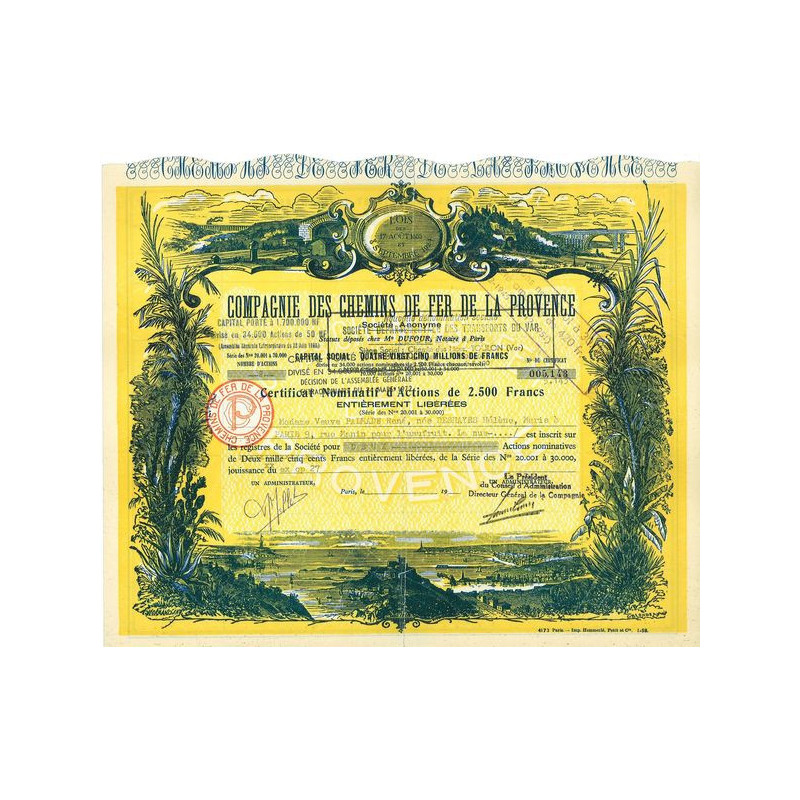 Cie des Chemins de Fer de la Provence (Certif)