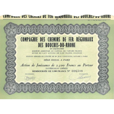 Cie des Chemins de Fer Régionaux des Bouches-du-Rhône (Act Jouissance 2500 F)