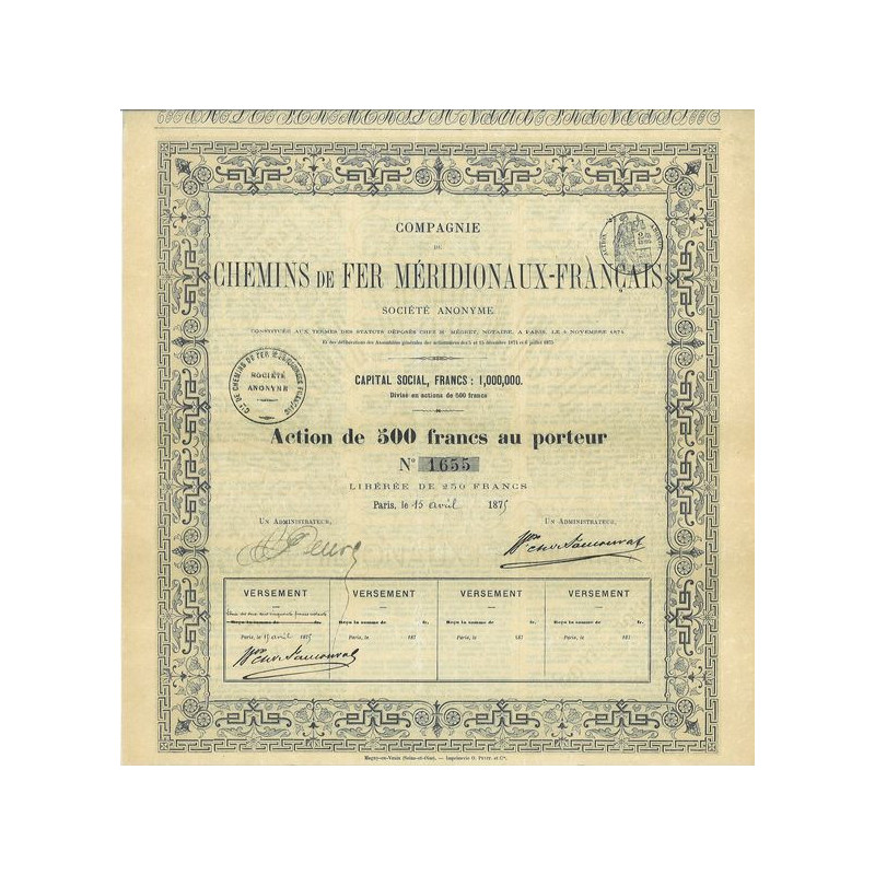 Cie des Chemins de Fer Méridionaux-Français 1875