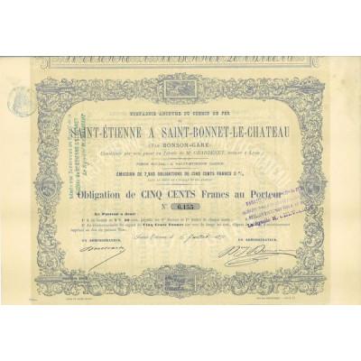 Cie Anonyme du Chemin de Fer de Saint-Etienne à Saint-Bonnet-le-Château 1870 (Emission 7885)