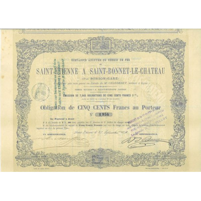 Cie Anonyme du Chemin de Fer de Saint-Etienne à Saint-Bonnet-le-Château 1871 (Emission 7885)