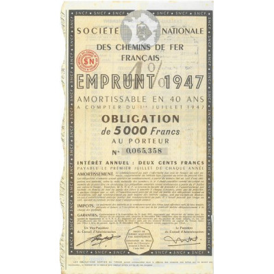 Sté Nationale des Chemins de Fer Français - Emprunt 1947
