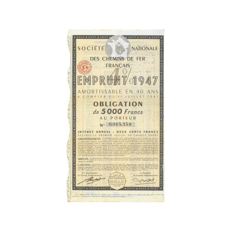 Sté Nationale des Chemins de Fer Français - Emprunt 1947