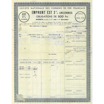 Sté Nationale des Chemins de Fer Français - Emprunt Est 3 % Anciennes