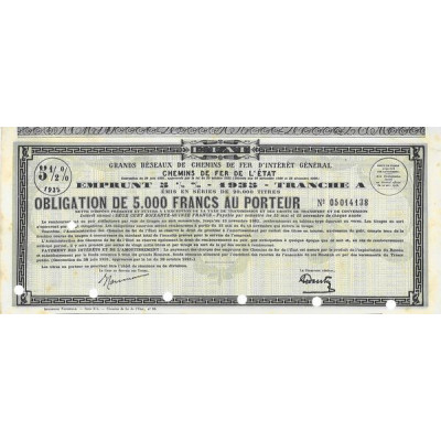 Grands Réseaux de Chemins de Fer d'Intérêt Général - Chemins de Fer de l'Etat - Emprunt 5 1/2 % 1935 Tranche A