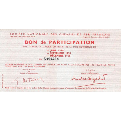 Sté Nationale des Chemins de Fer Français - Bon de participation